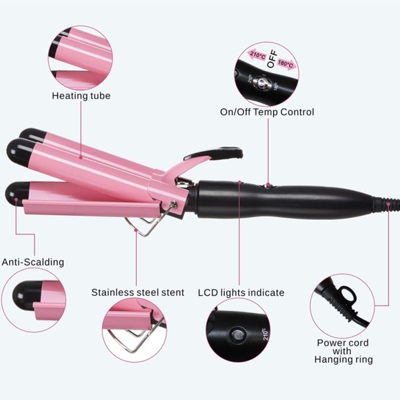 Jessie James Three Barrel Pink curling iron Hair crimper NIB - Picture 1 of 4